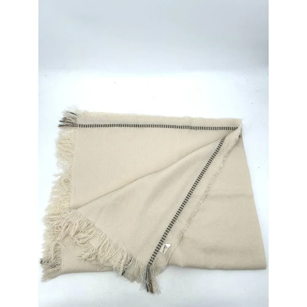 UNIVERSAL THREAD Cream Blue Brown Fringe Rectangle Soft Shawl Scarf One Size